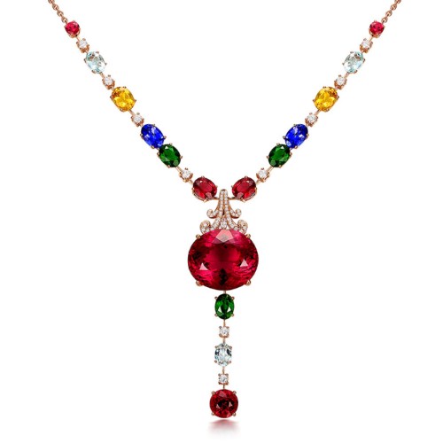 Pull the pigeon blood red Tourmaline Pendant Necklace